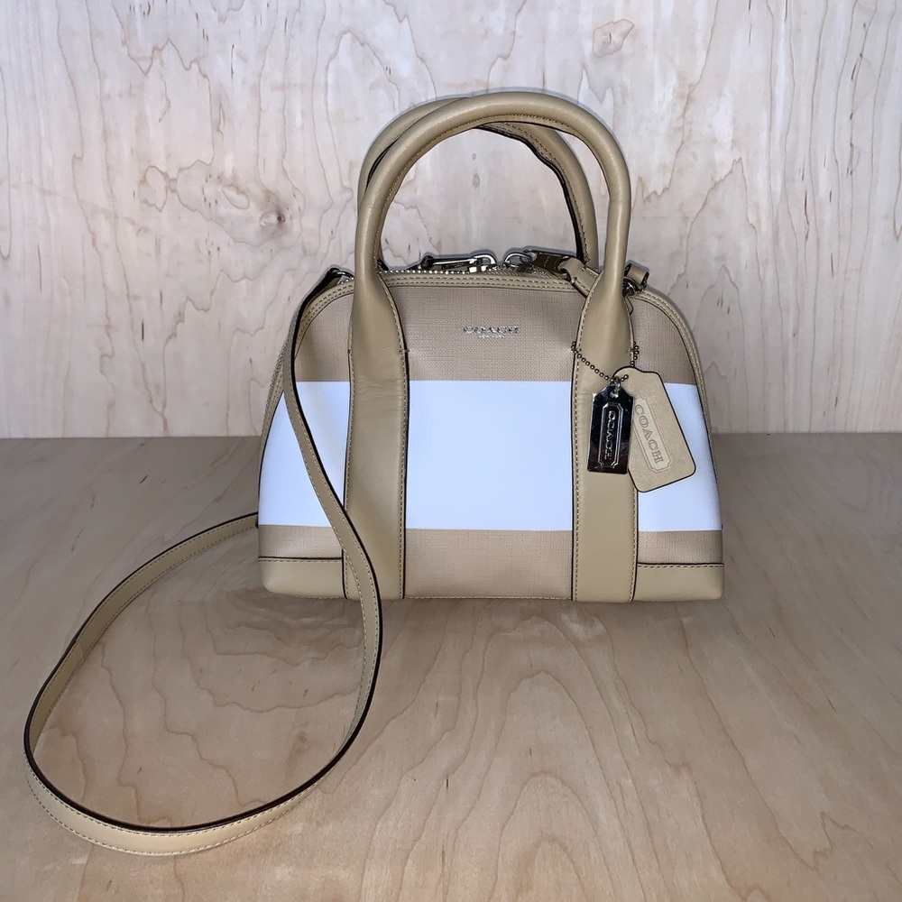 COACH TAN BLEECKER STRIPED MINI PRESTON SATCHEL - Picture 7 of 16